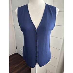 Garfield & Marks Sweater Vest Women Large Blue 100% Silk Knit Classic Minimalist